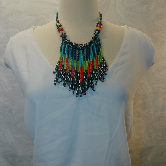 Multicolored seed beadead necklace and earrings (364) - Picture 1 of 15